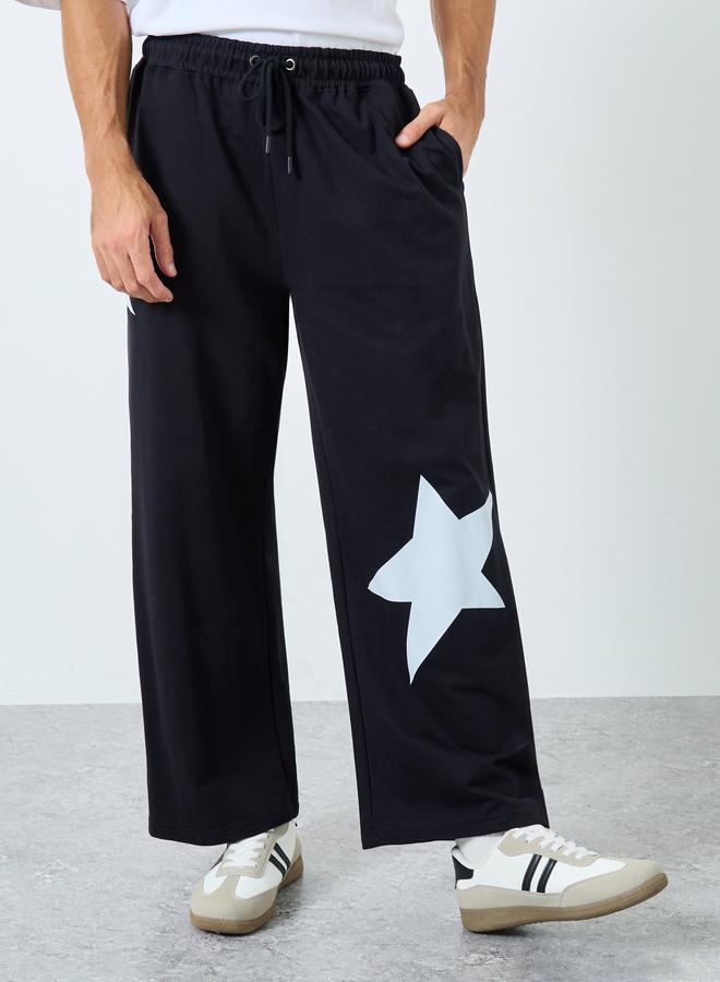Styli Men Black Star Print Wide Leg Joggers - Image 5